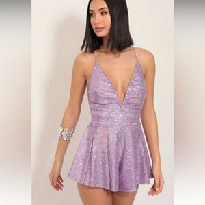 Lucy in the Sky Clara Iridescent Sequin Romper in Lilac Size M